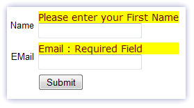 Form validation error message